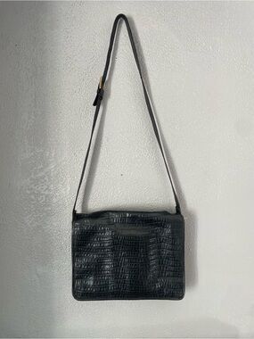 Black Croc-Embossed genuine  Leather brief case